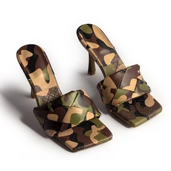 Shoe Affair Shoes - Camo Woven Square Toe  Mule
